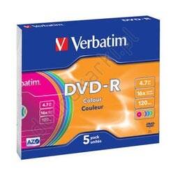 Verbatim DVD-R 4.7GB 16x Colour Slim Case 5 szt. - 43557