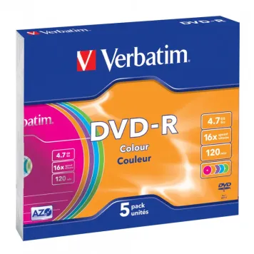 Verbatim DVD-R 4.7GB 16x Colour Slim Case 5 szt. - 43557
