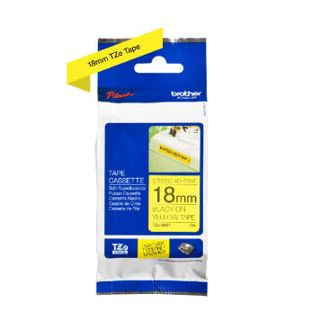 Taśma Brother TZe-S641 z mocnym klejem nadruk czarny na żółtym tle 18mm x 8m