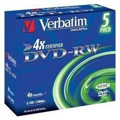 Verbatim DVD-RW 4.7GB 4x Advanced SERL Jewel Case 5 szt. - 43285