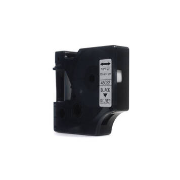 Zamiennik taśmy Dymo D1 45022 S0720620 nadruk czarny na srebrnym tle 12mm x 7m
