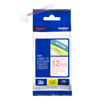 Taśma Brother TZe-132 nadruk czerwony na przezroczystym tle 12mm x 8m