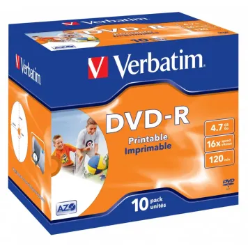 Verbatim DVD-R 4.7GB 16x Wide Inkjet Printable Jewel Case 10 szt. - 43521
