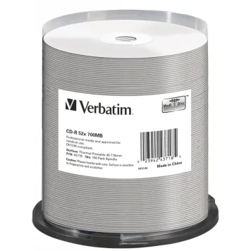 Verbatim CD-R DatalifePlus Thermal Printable 52x 700MB 100 szt. Spindle - 43718