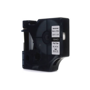 Zamiennik DYMO Rhino 18443 taśma winylowa nadruk czarny na białym tle 9mm x 5,5m
