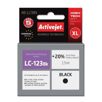 Zamiennik Brother LC123BK tusz czarny marki ActiveJet