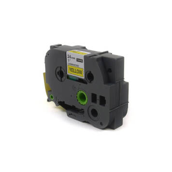 Zamiennik taśmy Brother TZe-S651 z mocnym klejem nadruk czarny na żółtym tle 24mm x 8m