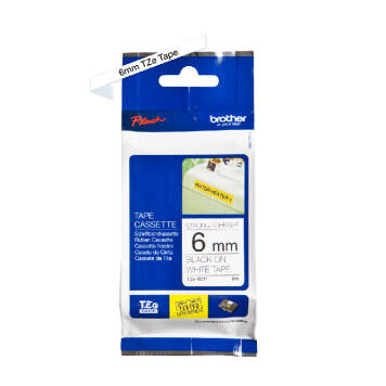 Taśma Brother TZe-S211 z mocnym klejem nadruk czarny na białym tle 6mm x 8m