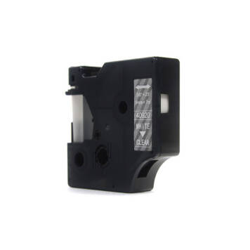 Zamiennik taśmy Dymo D1 40920 nadruk biały na przezroczystym tle 9mm x 7m