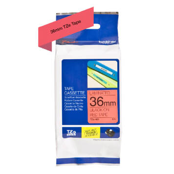 Taśma Brother TZe-461 nadruk czarny na czerwonym tle 36mm x 8m