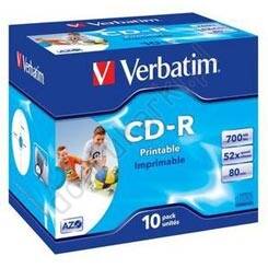 Verbatim CD-R AZO Wide Inkjet Printable 52x 700MB 10 szt. Jewel Case