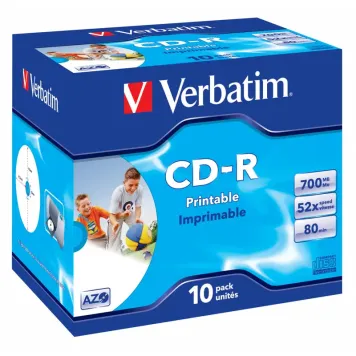 Verbatim CD-R AZO Wide Inkjet Printable 52x 700MB 10 szt. Jewel Case - 43325