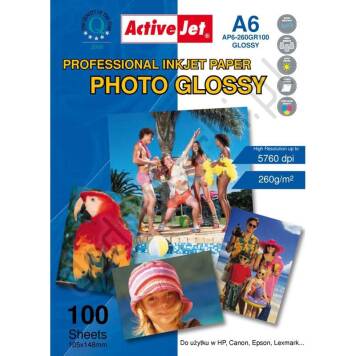 AP6-260GR100 Activejet Papier foto błyszczący żywicą powlekany A6 100szt 260g