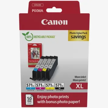 Canon 0386C006 Photo Value Pack 4 tusze CLI-571 BK/C/M/Y + papier PP-201 10x15cm 50 ark.