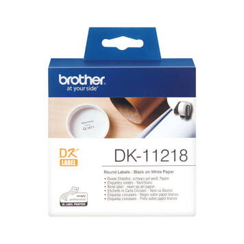 Etykiety Brother DK-11218 nadruk czarny na białym tle okrągłe o średnicy 24mm